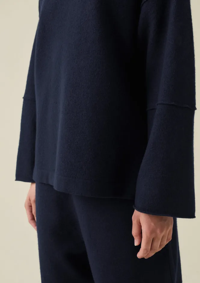 Knitwear-TOAST Panelled Boiled Wool Sweater Navy
