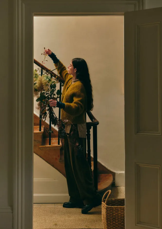 Cashmere|Knitwear-TOAST Ribbed Mohair Blend Cardigan OldGold