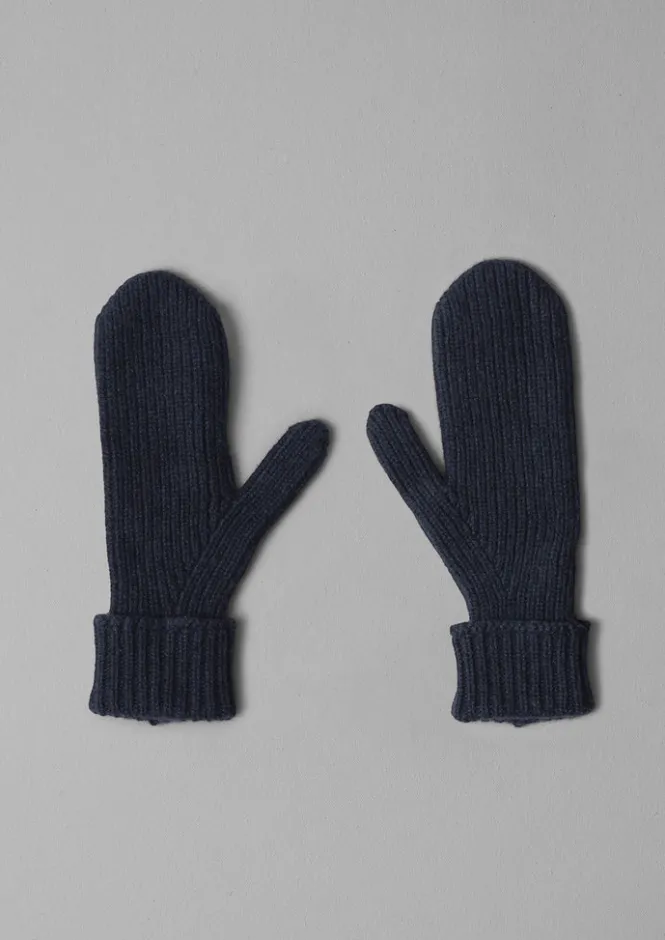 Hats, Scarves & Gloves-TOAST Ribbed Wool Cashmere Mittens Navy