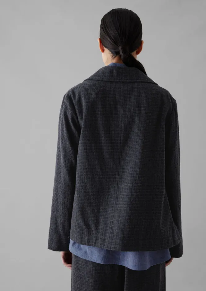 Coats & Jackets-TOAST Seersucker Check Round Collar Jacket BlackIndigo