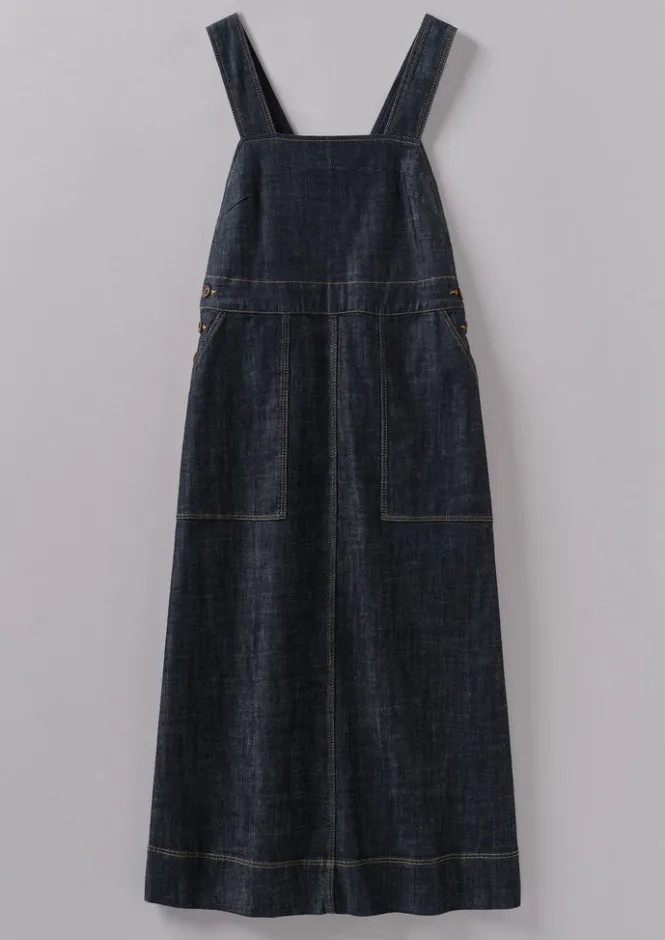 Denim|Dresses-TOAST Side Button Denim Pinafore Dress Indigo