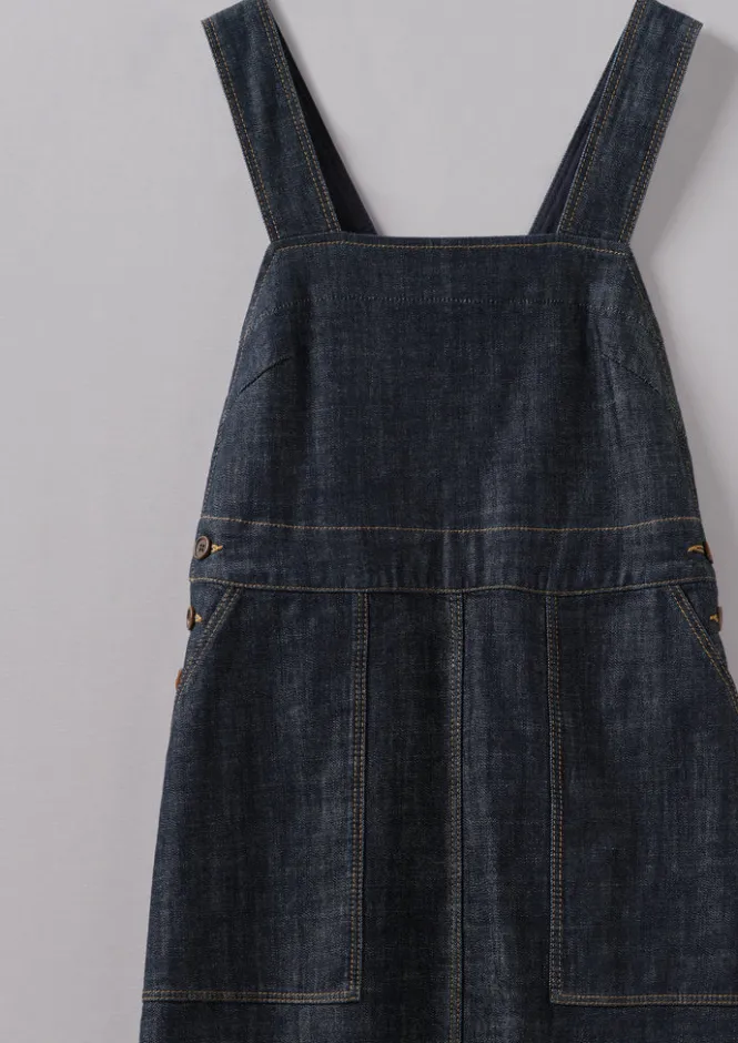 Denim|Dresses-TOAST Side Button Denim Pinafore Dress Indigo