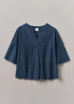 Nightwear-TOAST Sketched Check Cotton Pyjama Top Twilight/Ecru