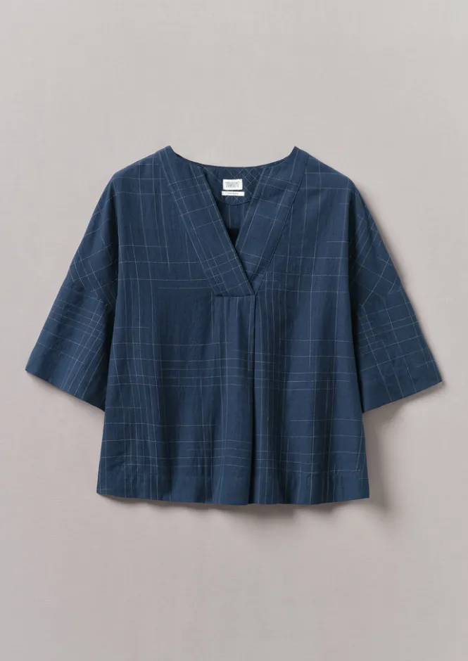 Nightwear-TOAST Sketched Check Cotton Pyjama Top Twilight/Ecru