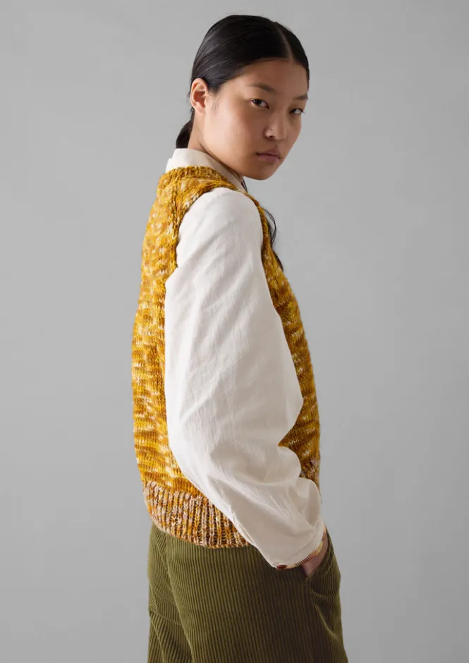 Knitwear-TOAST Space Dyed Wool Knitted Tank Mustard/Putty