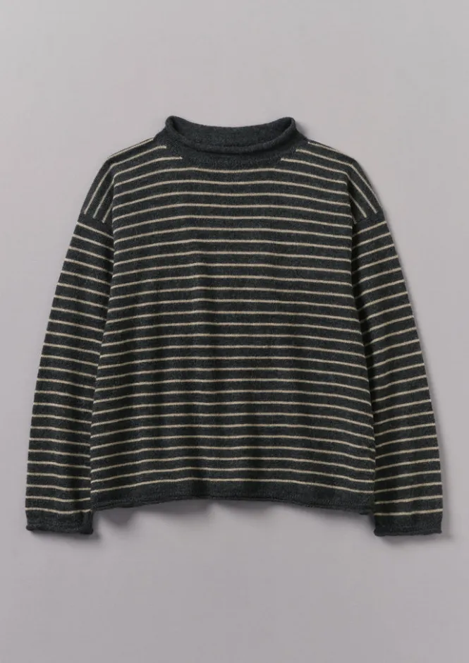Loungewear|Tops & Tees-TOAST Stripe Alpaca Wool Sweater Charcoal/Oatmeal