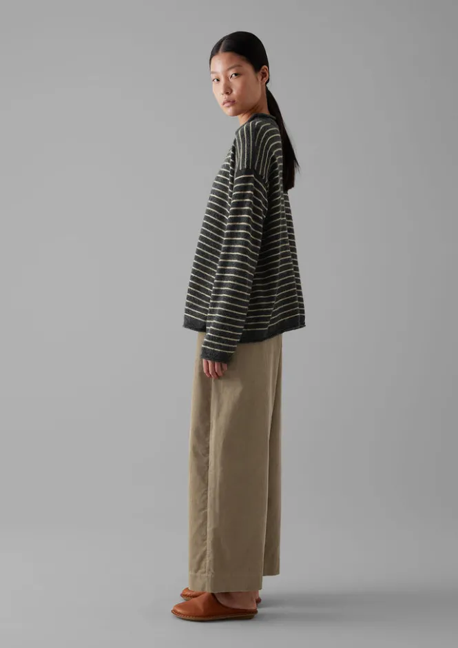 Loungewear|Tops & Tees-TOAST Stripe Alpaca Wool Sweater Charcoal/Oatmeal