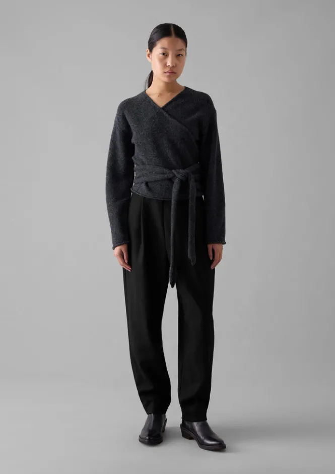 Knitwear-TOAST V-Neck Wool Wrap Cardigan Charcoal
