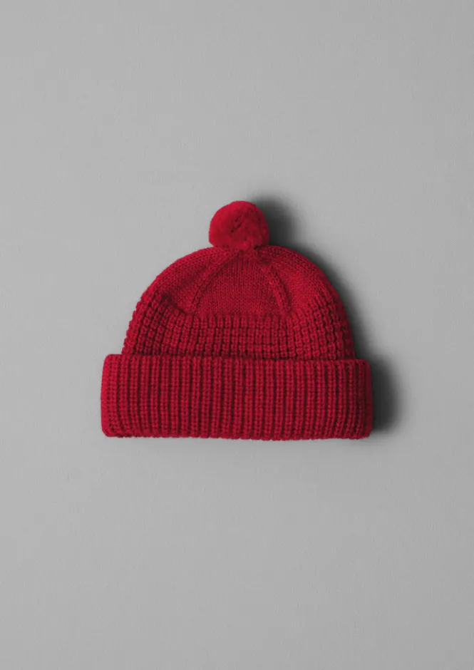 Hats, Scarves & Gloves-TOAST Waffle Stitch Wool Beanie CarmineRed