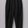 Trousers-TOAST Wool Flannel Pleat Front Trousers Black