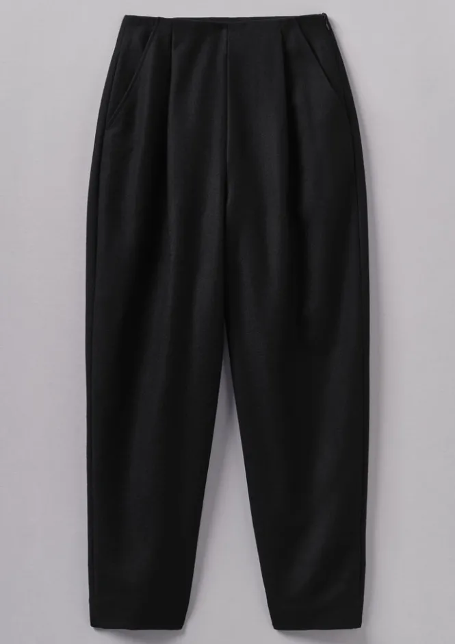 Trousers-TOAST Wool Flannel Pleat Front Trousers Black