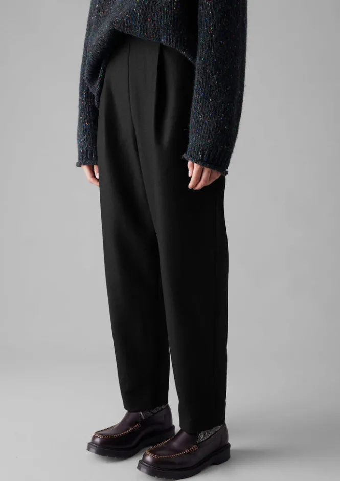 Trousers-TOAST Wool Flannel Pleat Front Trousers Black