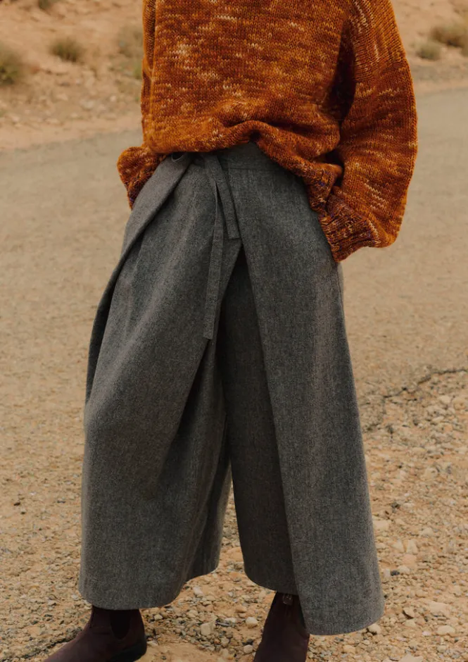 Skirts|Trousers-TOAST Wool Flannel Tie Front Culottes GreyMelange